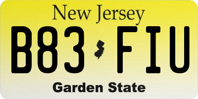 NJ license plate B83FIU