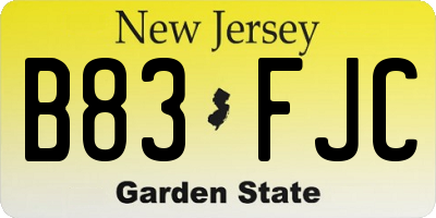 NJ license plate B83FJC