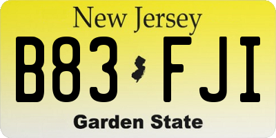 NJ license plate B83FJI