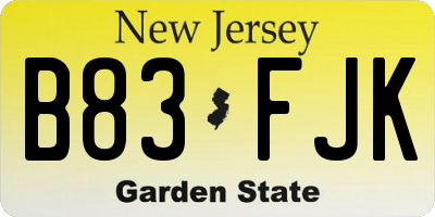 NJ license plate B83FJK