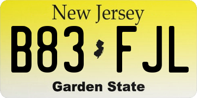 NJ license plate B83FJL
