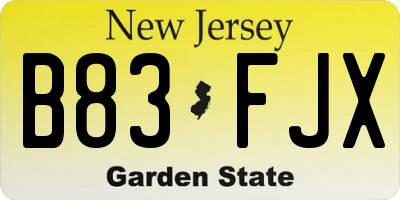 NJ license plate B83FJX