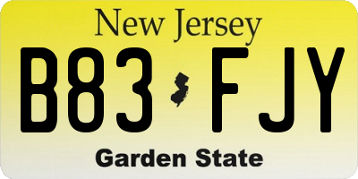 NJ license plate B83FJY