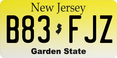 NJ license plate B83FJZ