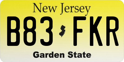 NJ license plate B83FKR