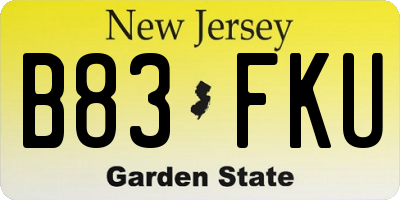 NJ license plate B83FKU