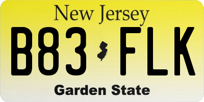 NJ license plate B83FLK