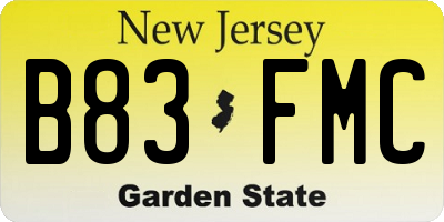 NJ license plate B83FMC