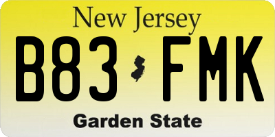 NJ license plate B83FMK