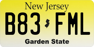 NJ license plate B83FML
