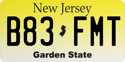 NJ license plate B83FMT