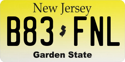 NJ license plate B83FNL