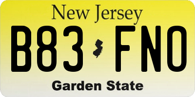 NJ license plate B83FNO