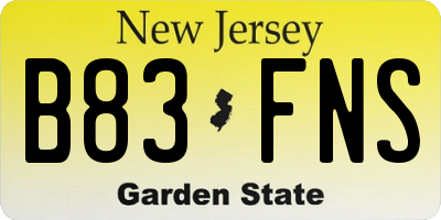 NJ license plate B83FNS