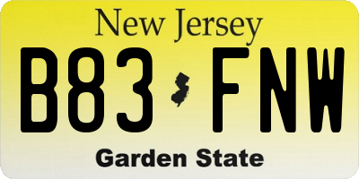 NJ license plate B83FNW