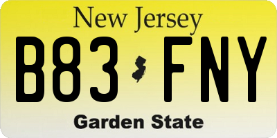 NJ license plate B83FNY