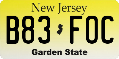 NJ license plate B83FOC