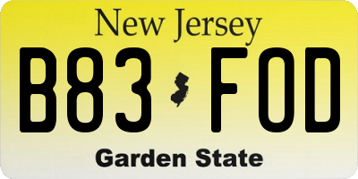 NJ license plate B83FOD