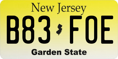 NJ license plate B83FOE