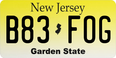 NJ license plate B83FOG