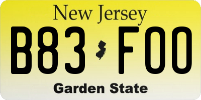 NJ license plate B83FOO