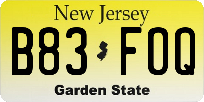 NJ license plate B83FOQ
