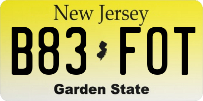 NJ license plate B83FOT