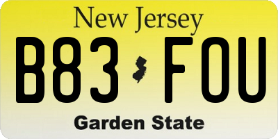 NJ license plate B83FOU