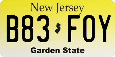 NJ license plate B83FOY