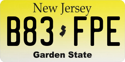NJ license plate B83FPE