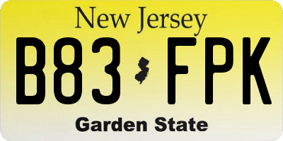 NJ license plate B83FPK