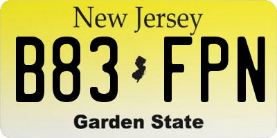 NJ license plate B83FPN