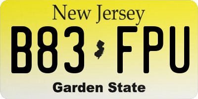 NJ license plate B83FPU