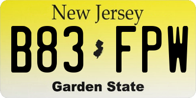 NJ license plate B83FPW