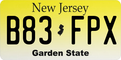 NJ license plate B83FPX
