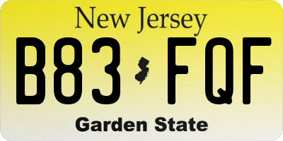 NJ license plate B83FQF
