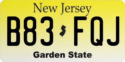 NJ license plate B83FQJ