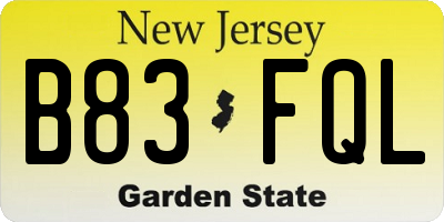 NJ license plate B83FQL