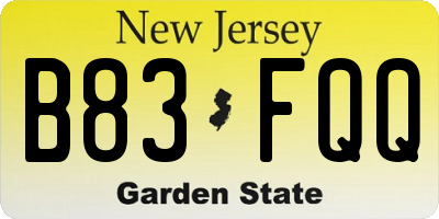 NJ license plate B83FQQ