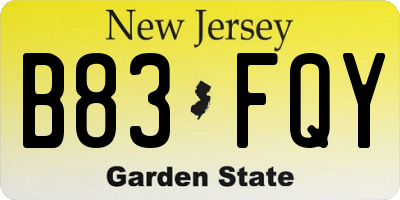 NJ license plate B83FQY