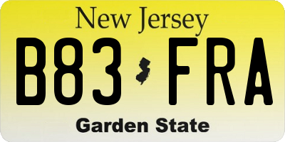 NJ license plate B83FRA