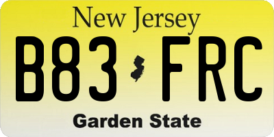 NJ license plate B83FRC