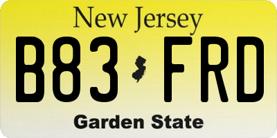 NJ license plate B83FRD