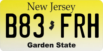 NJ license plate B83FRH