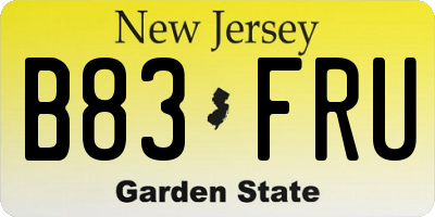 NJ license plate B83FRU