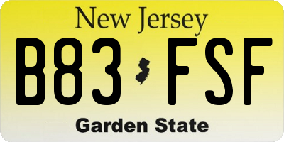 NJ license plate B83FSF