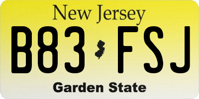 NJ license plate B83FSJ