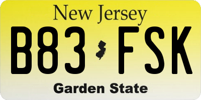 NJ license plate B83FSK
