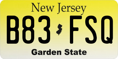 NJ license plate B83FSQ