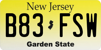 NJ license plate B83FSW